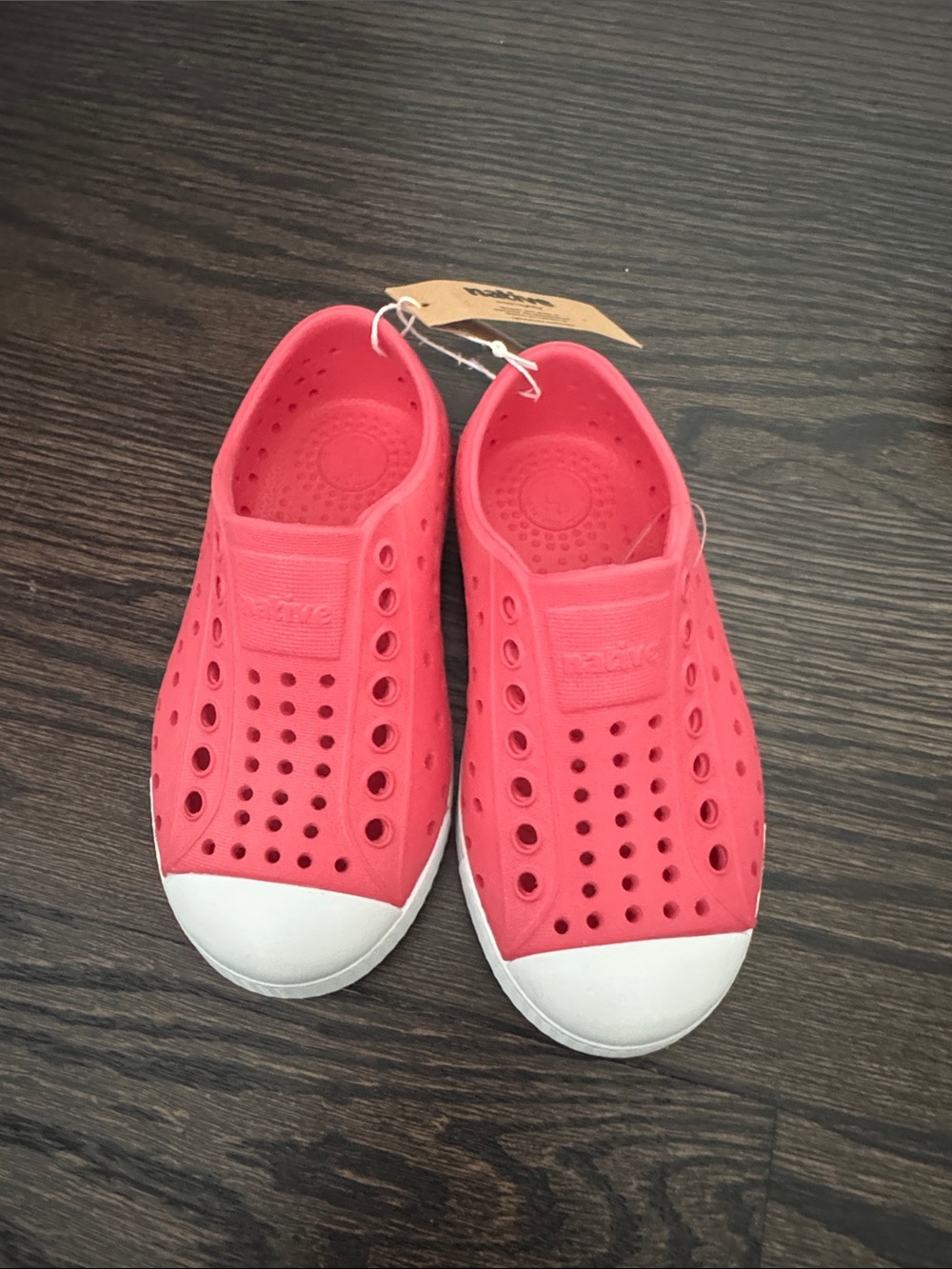 Native Shoes Kids Coral Pink Slip-On Water Sneakers with White Toe